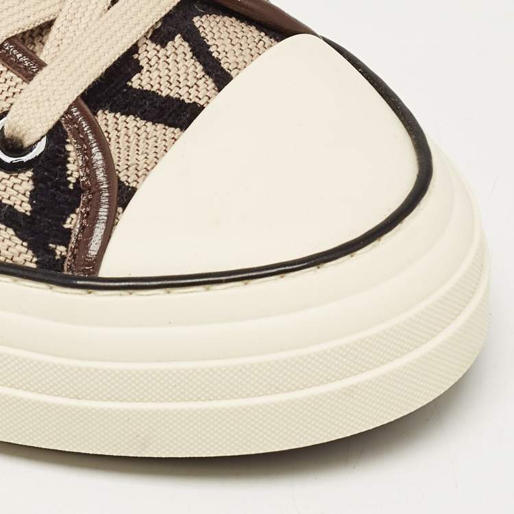 Pre Owned Valentino Brown/Beige Canvas and Leather Toile Iconographe Sneakers Size 44 