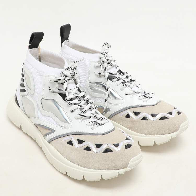 Pre Owned Valentino White/Black Knit Fabric and Leather Heroes Reflex Low Top Sneakers Size 44