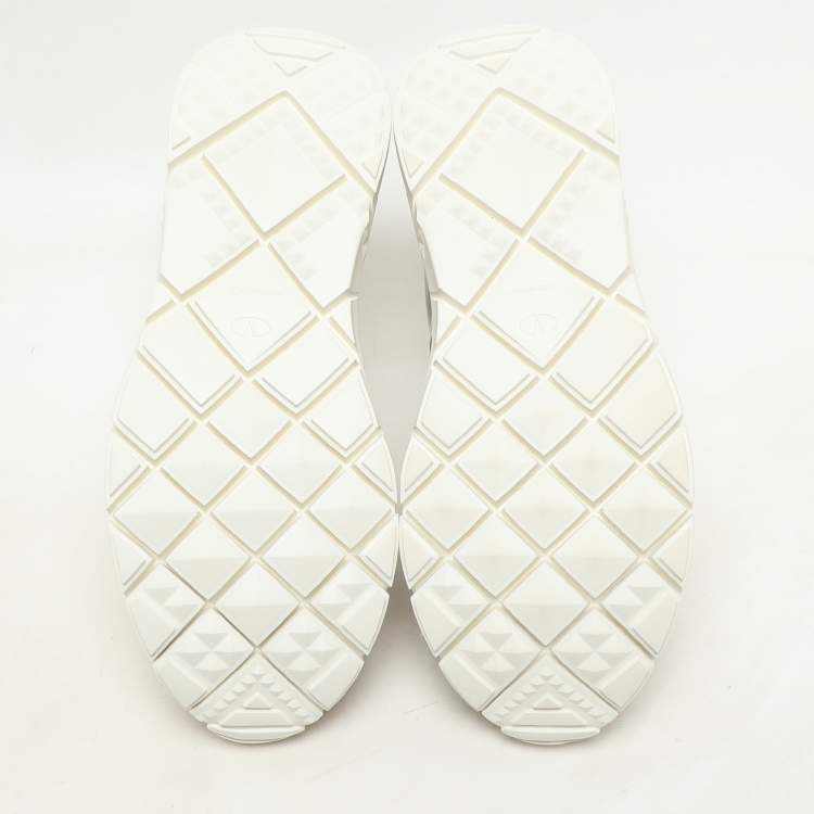 Pre Owned Valentino White/Black Knit Fabric and Leather Heroes Reflex Low Top Sneakers Size 44