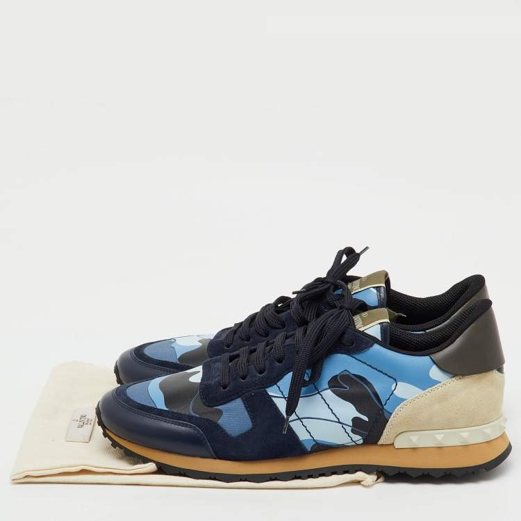 Pre Owned Valentino Multicolor Camouflage Suede,Canvas and Leather Rockrunner Low Top Sneakers Size 45