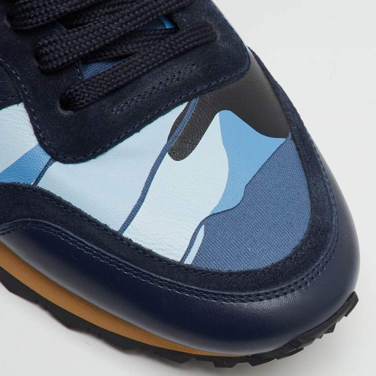 Pre Owned Valentino Multicolor Camouflage Suede,Canvas and Leather Rockrunner Low Top Sneakers Size 45