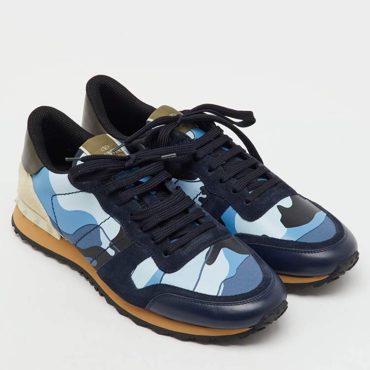 Pre Owned Valentino Multicolor Camouflage Suede,Canvas and Leather Rockrunner Low Top Sneakers Size 45