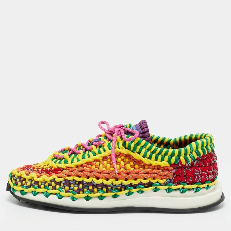 Pre Owned Valentino Crochet Size 45 Multicolor Woven Fabric Low Top Sneakers