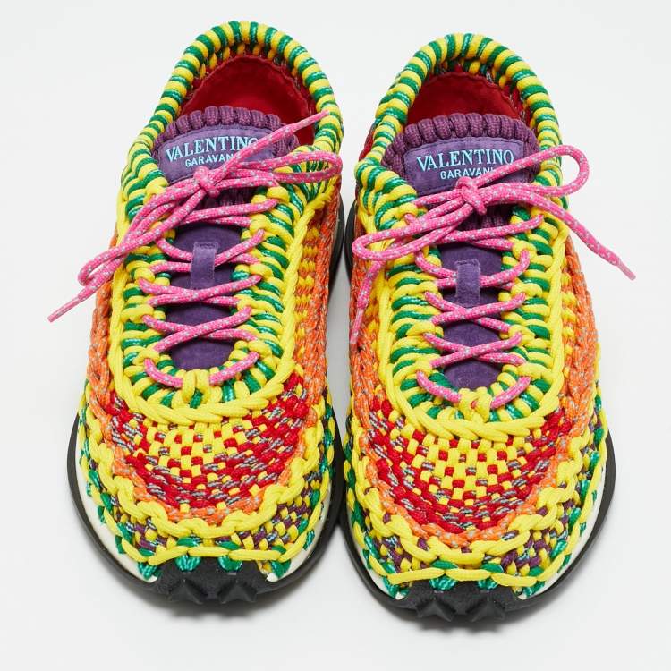 Pre Owned Valentino Crochet Size 45 Multicolor Woven Fabric Low Top Sneakers
