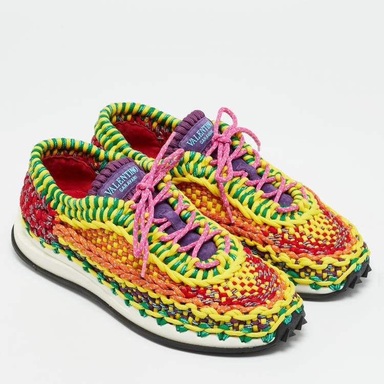 Pre Owned Valentino Crochet Size 45 Multicolor Woven Fabric Low Top Sneakers