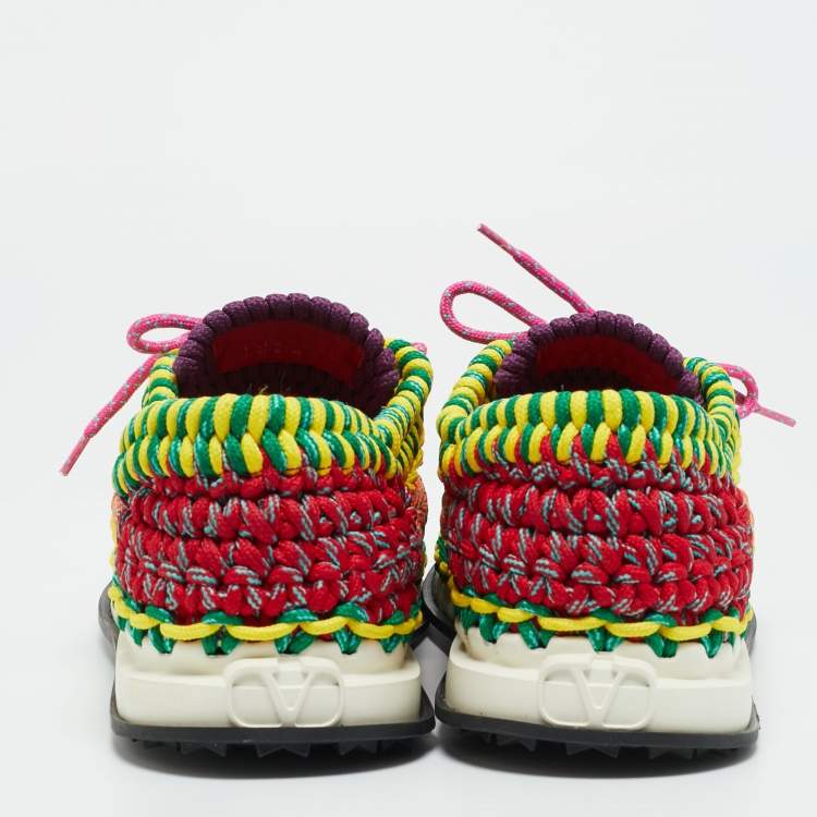 Pre Owned Valentino Crochet Size 45 Multicolor Woven Fabric Low Top Sneakers