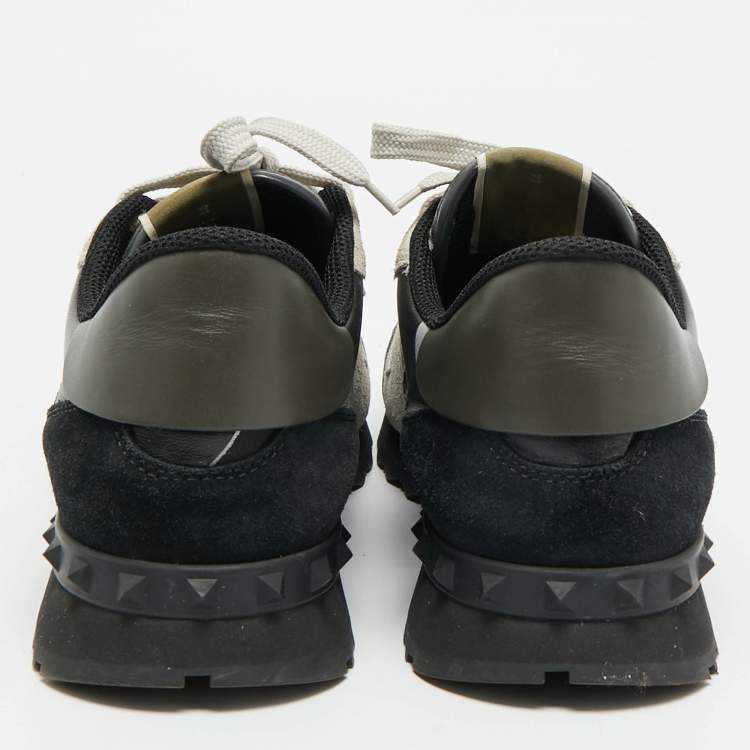 Pre Owned Valentino Rockrunner Size 44 Multicolor Leather and Suede Lace Up Sneakers