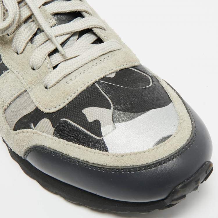 Pre Owned Valentino Rockrunner Size 44 Multicolor Leather and Suede Lace Up Sneakers