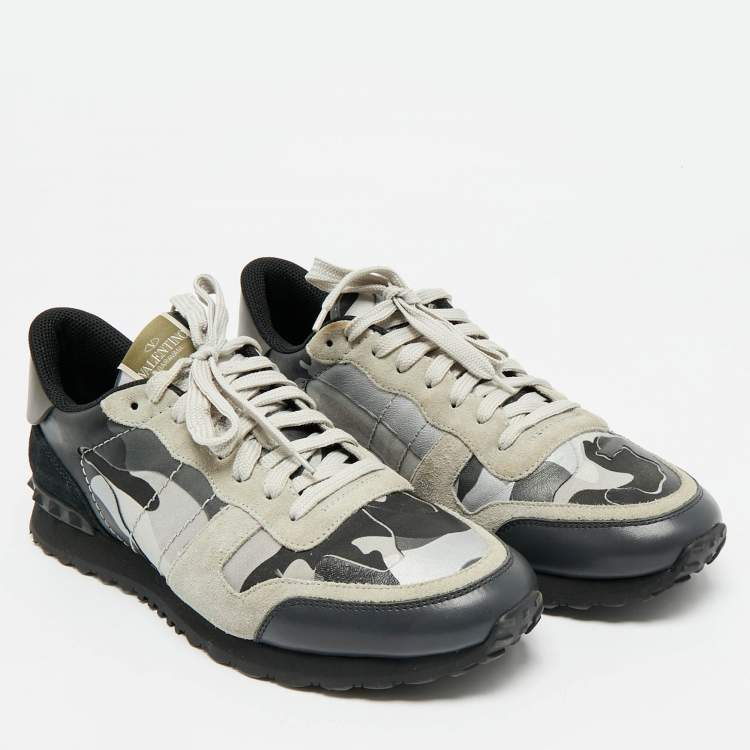 Pre Owned Valentino Rockrunner Size 44 Multicolor Leather and Suede Lace Up Sneakers