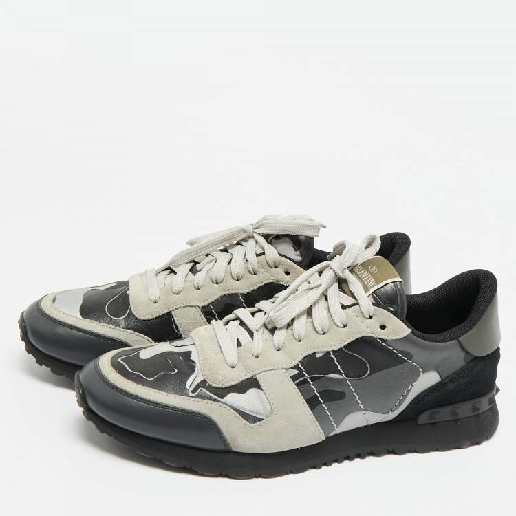 Pre Owned Valentino Rockrunner Size 44 Multicolor Leather and Suede Lace Up Sneakers