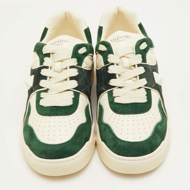 مملوكة مسبقًا Valentino One Stud XL Size 41.5 Dark Green/White Suede and Leather Low Top Sneakers