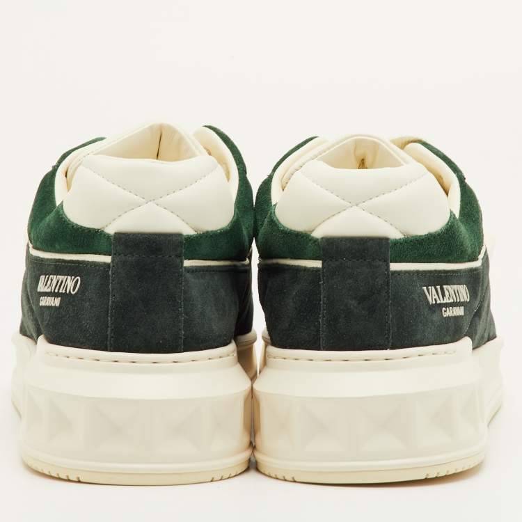 مملوكة مسبقًا Valentino One Stud XL Size 41.5 Dark Green/White Suede and Leather Low Top Sneakers