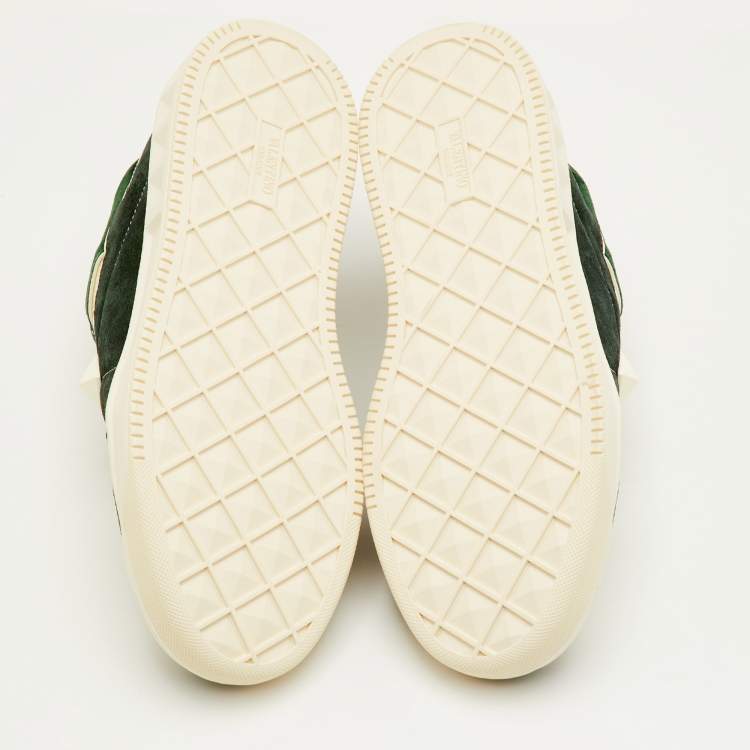 مملوكة مسبقًا Valentino One Stud XL Size 41.5 Dark Green/White Suede and Leather Low Top Sneakers