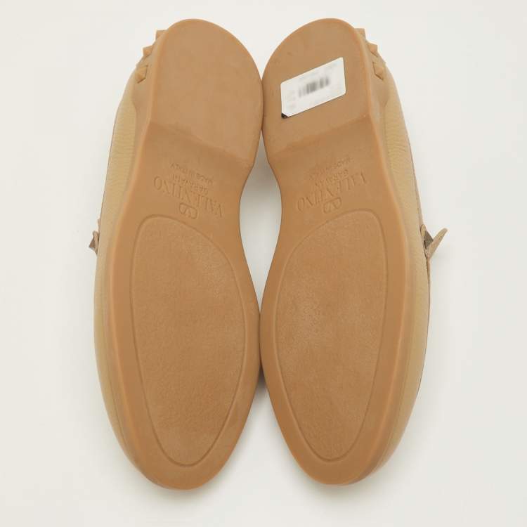 Pre Owned Valentino Rockstud Size 42.5 Desert Brown Leather Slip On Loafers