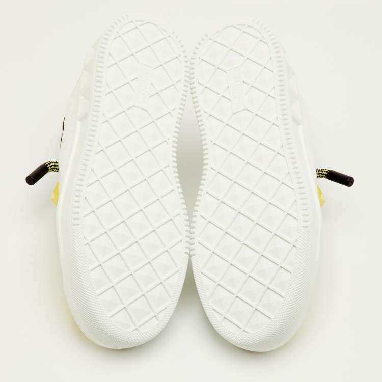 Pre Owned Valentino One Stud XL Size 41.5 White/Light Yellow Leather Low Top Sneakers