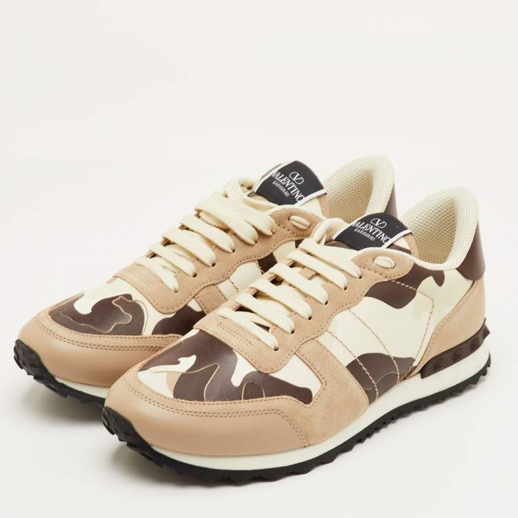 مملوكة مسبقًا Valentino Rockrunner Size 41.5 Brown/Beige Camouflage Canvas, Leather and Suede Sneakers