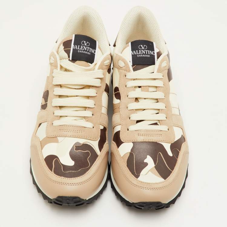 مملوكة مسبقًا Valentino Rockrunner Size 41.5 Brown/Beige Camouflage Canvas, Leather and Suede Sneakers