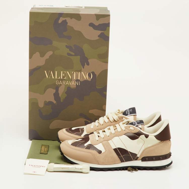 مملوكة مسبقًا Valentino Rockrunner Size 41.5 Brown/Beige Camouflage Canvas, Leather and Suede Sneakers