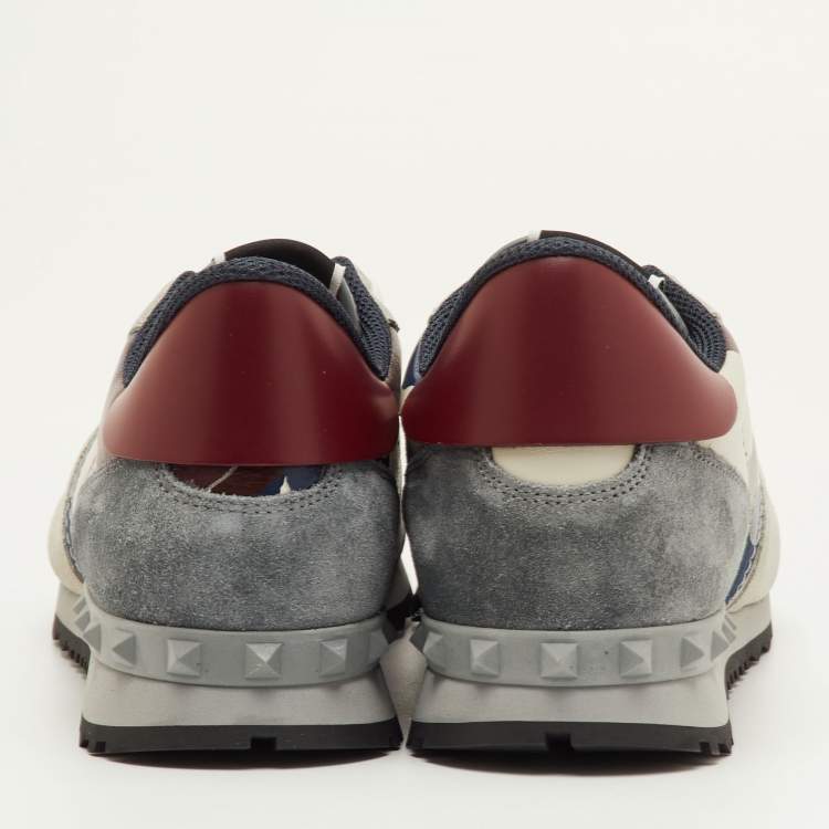 Pre Owned Valentino Rockrunner Size 41.5 Multicolor Camouflage Canvas, Leather and Suede Sneakers
