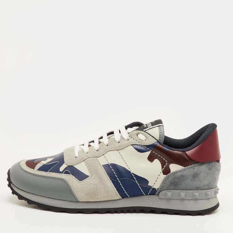 Pre Owned Valentino Rockrunner Size 41.5 Multicolor Camouflage Canvas, Leather and Suede Sneakers