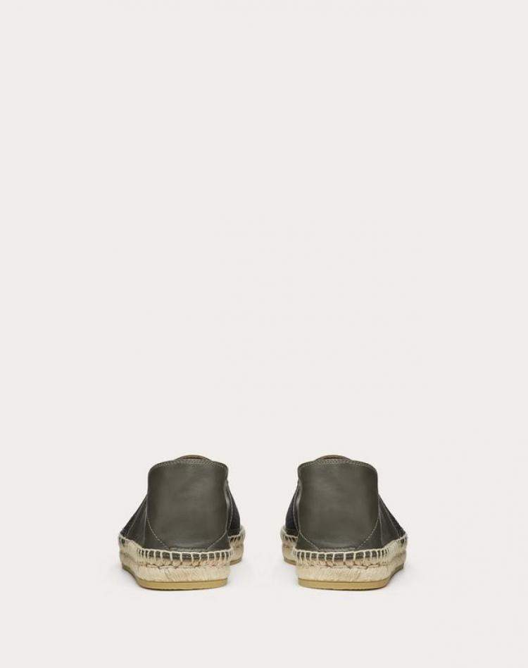Pre Owned Valentino Military Green Leather VLTN Espadrille Slip On Sneakers Size 39