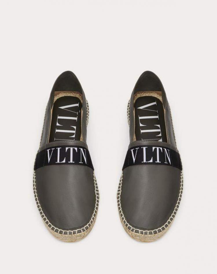 Pre Owned Valentino Military Green Leather VLTN Espadrille Slip On Sneakers Size 39