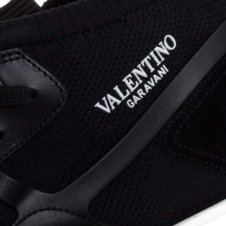 مملوكة مسبقًا Valentino Black Mesh And Leather Sound High Top Sneakers Size 44