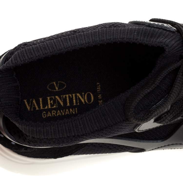 مملوكة مسبقًا Valentino Black Mesh And Leather Sound High Top Sneakers Size 44