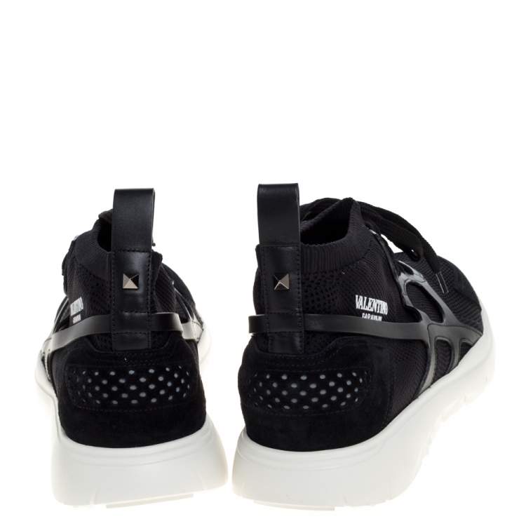 مملوكة مسبقًا Valentino Black Mesh And Leather Sound High Top Sneakers Size 44