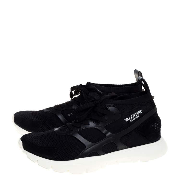 مملوكة مسبقًا Valentino Black Mesh And Leather Sound High Top Sneakers Size 44
