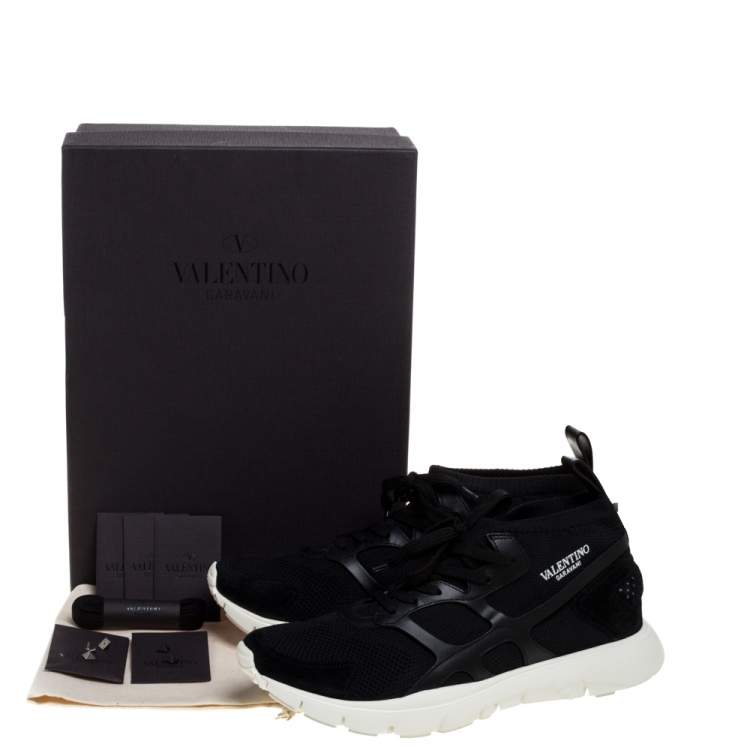 مملوكة مسبقًا Valentino Black Mesh And Leather Sound High Top Sneakers Size 44