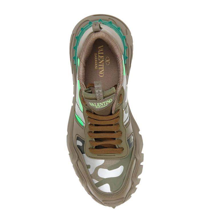 Pre Owned Valentino Garavani Army Green Leather Rockrunner Plus Sneakers Size 42