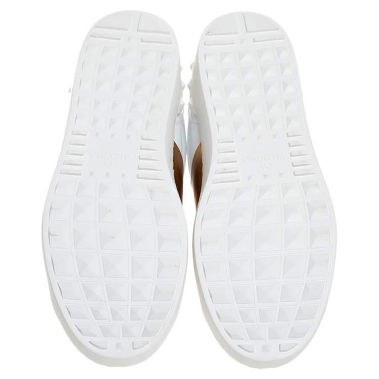 مملوكة مسبقًا Valentino White and Metallic Gold Band Leather Open Low Top Sneakers Size 40