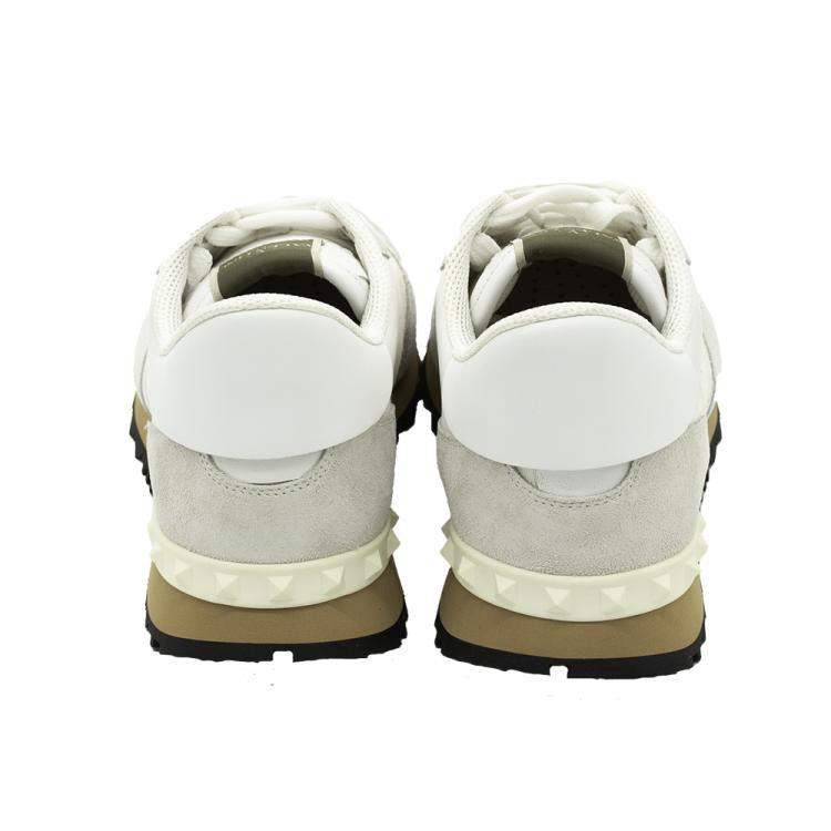 Pre Owned Valentino White Fabric and Leather Camouflage Rockrunner Trainer Sneakers Size 42