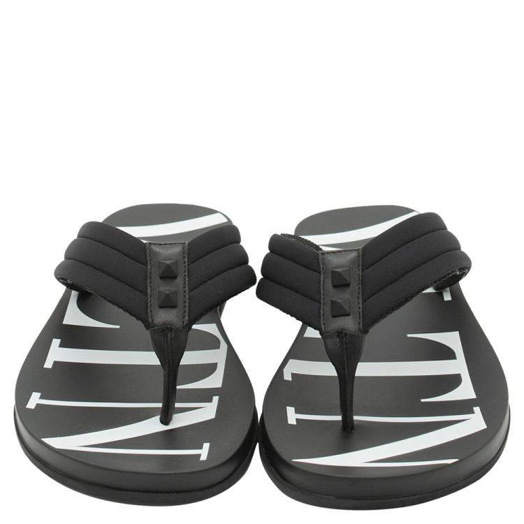 Pre Owned Valentino Black Fabric and Leather VLTN Flip Flops Size 43