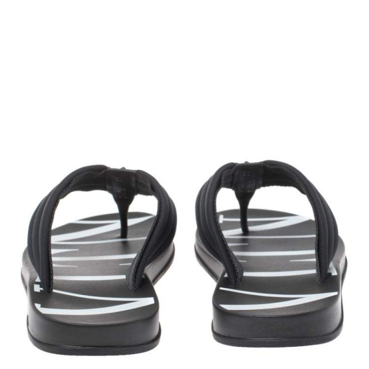 Pre Owned Valentino Black Fabric and Leather VLTN Flip Flops Size 43