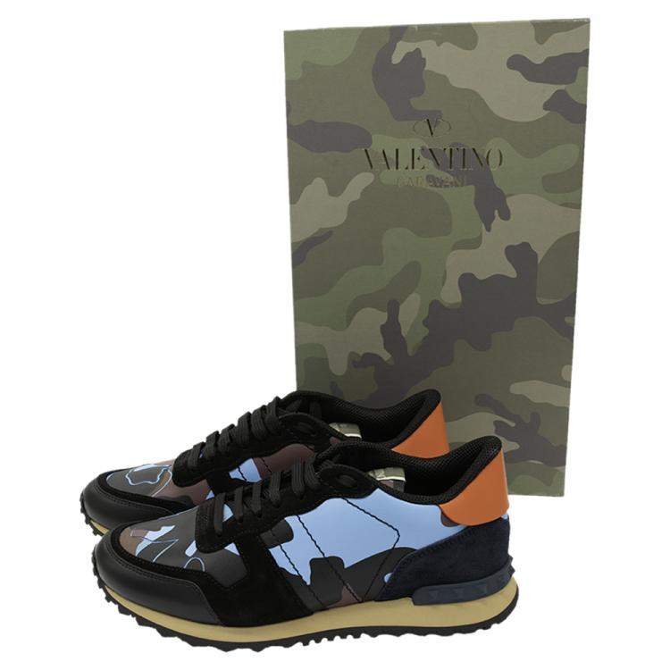 Pre Owned Valentino Multicolor Fabric and Leather Camouflage Rockrunner Sneakers Size 42.5