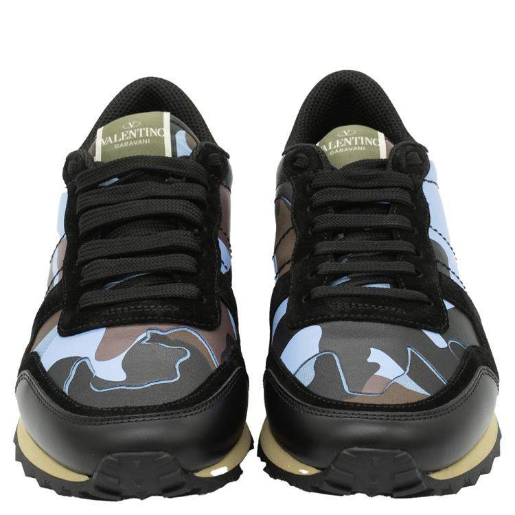 Pre Owned Valentino Multicolor Fabric and Leather Camouflage Rockrunner Sneakers Size 42.5