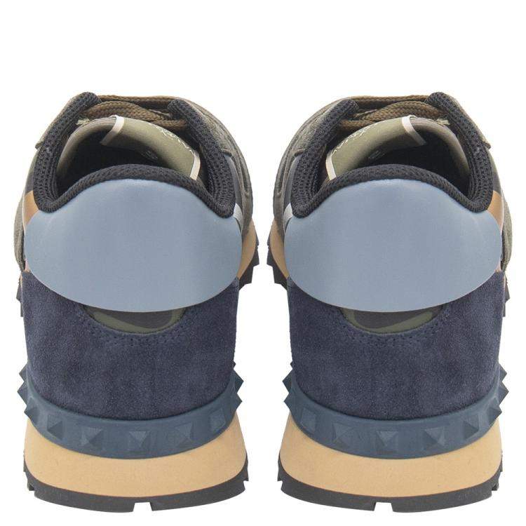 Pre Owned Valentino Army Green Fabric and Leather Camouflage Rockrunner Sneakers Size 41