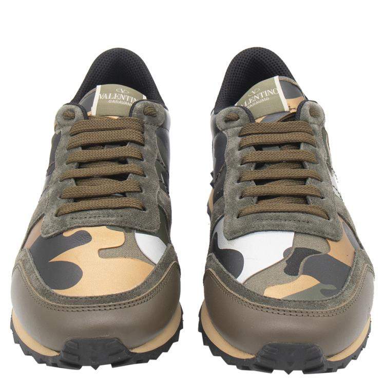 Sequel melon TVstation Valentino Army Green Fabric and Leather Camouflage Rockrunner Sneakers Size  42 Valentino | TLC