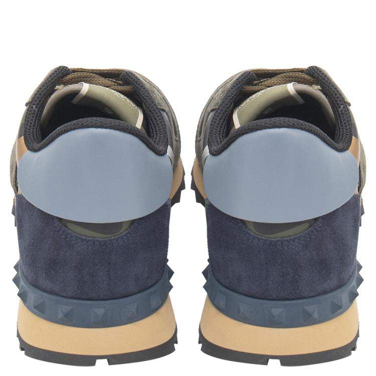 مملوكة مسبقًا Valentino Army Green Fabric and Leather Camouflage Rockrunner Sneakers Size 42