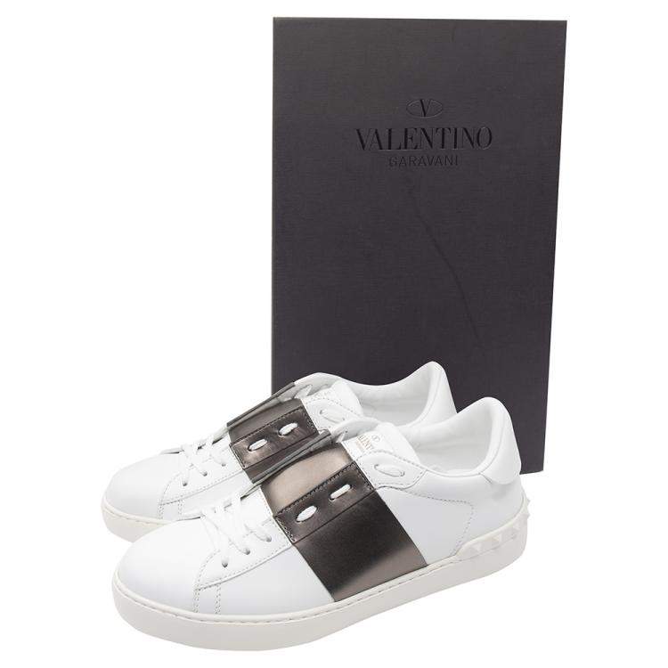 مملوكة مسبقًا Valentino White/Rutenio Leather Open Sneakers Size 42