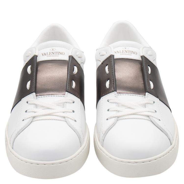 Pre Owned Valentino White/Rutenio Leather Open Sneakers Size 43