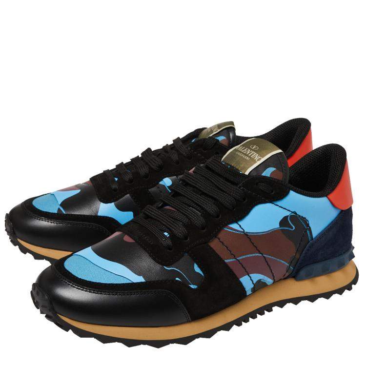 Pre Owned Valentino Multicolor Fabric and Leather Camouflage Rockrunner Sneakers Size 41