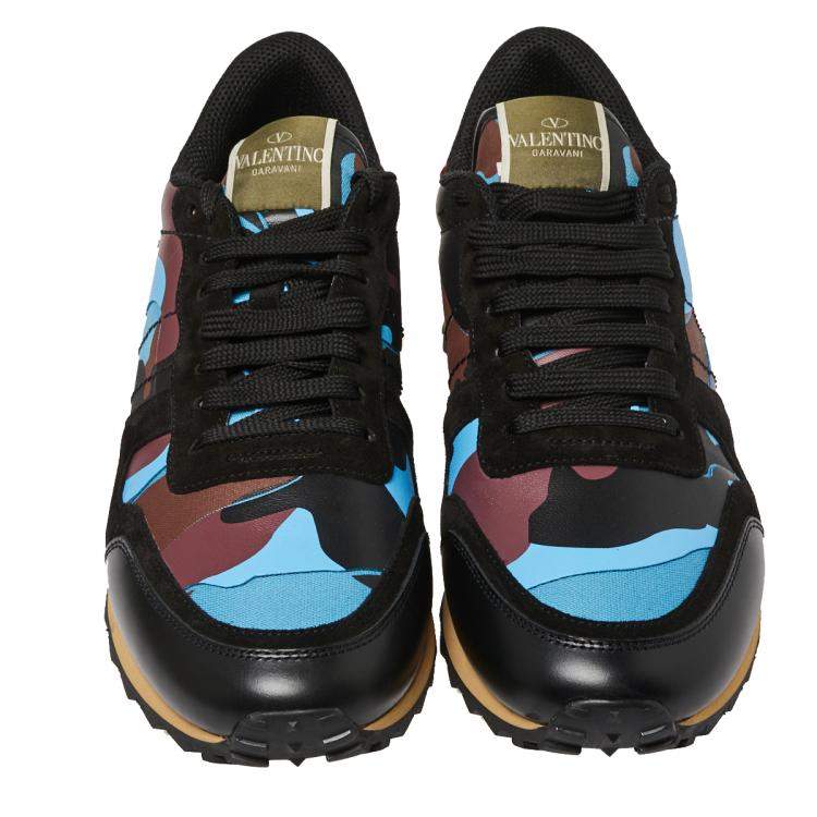 Pre Owned Valentino Multicolor Fabric and Leather Camouflage Rockrunner Sneakers Size 41
