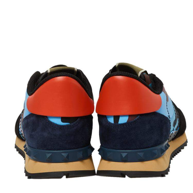 Pre Owned Valentino Multicolor Fabric and Leather Camouflage Rockrunner Sneakers Size 41