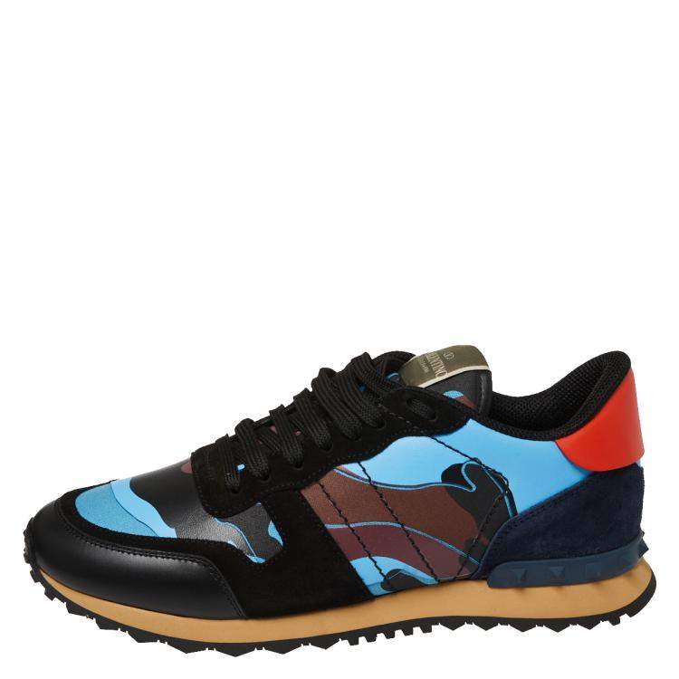 Pre Owned Valentino Multicolor Fabric and Leather Camouflage Rockrunner Sneakers Size 41
