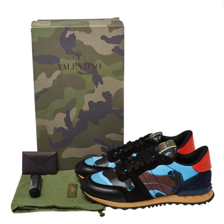 Pre Owned Valentino Multicolor Fabric and Leather Camouflage Rockrunner Sneakers Size 41