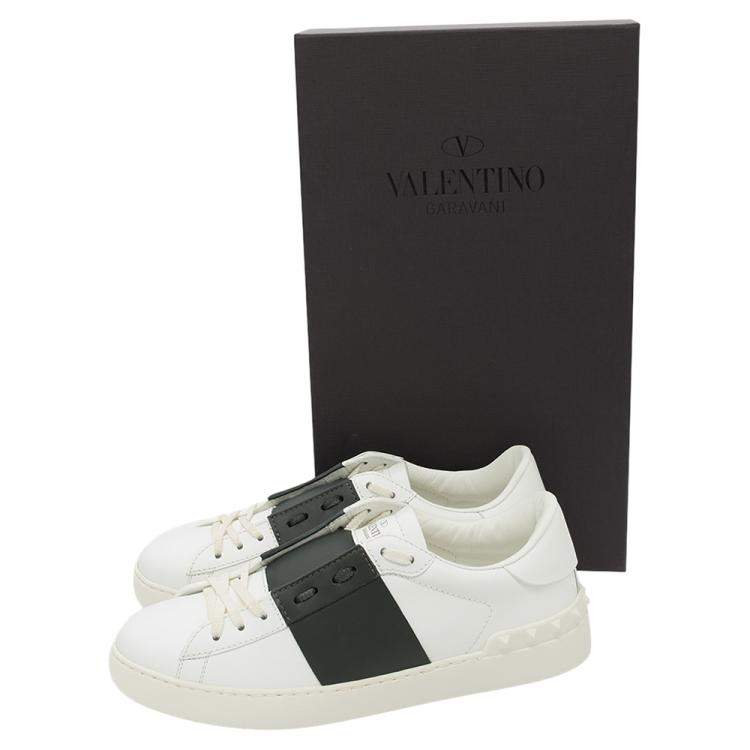 Pre Owned Valentino White/Mountain View Leather Open Sneakers Size 43