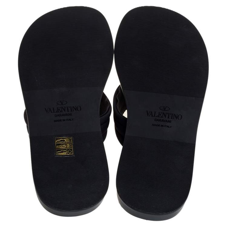 Pre Owned Valentino Black Fabric and Leather Trim VLTN Flip Flops Size 42